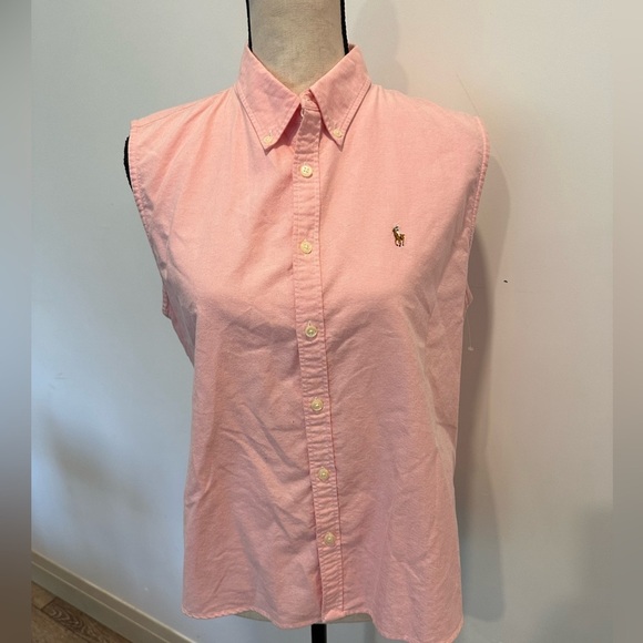 Ralph Lauren Sport Lt Pink Sleeveless Shirt Top Blouse Womens Size L - Picture 1 of 8